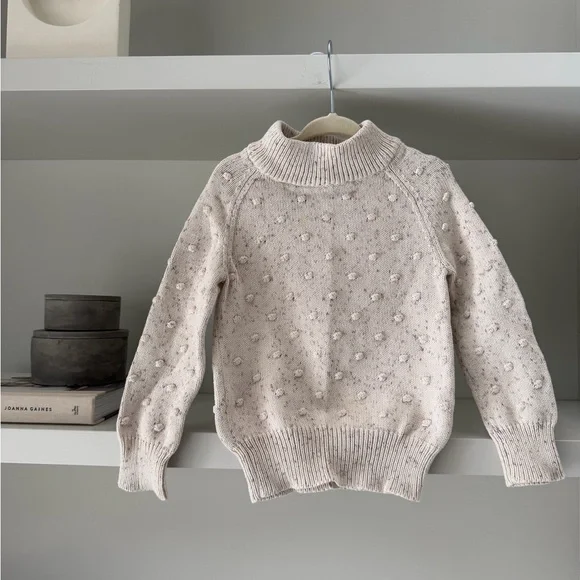 Dotty knit Cozy Cream Textured Pom-Pom Mock Neck Sweater - Picture 1 of 4